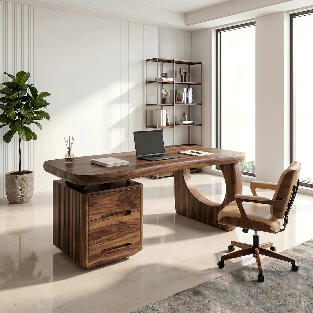 Luxury Executive Desk | Modern Sculptural Office Desk with Storage TH003-7959