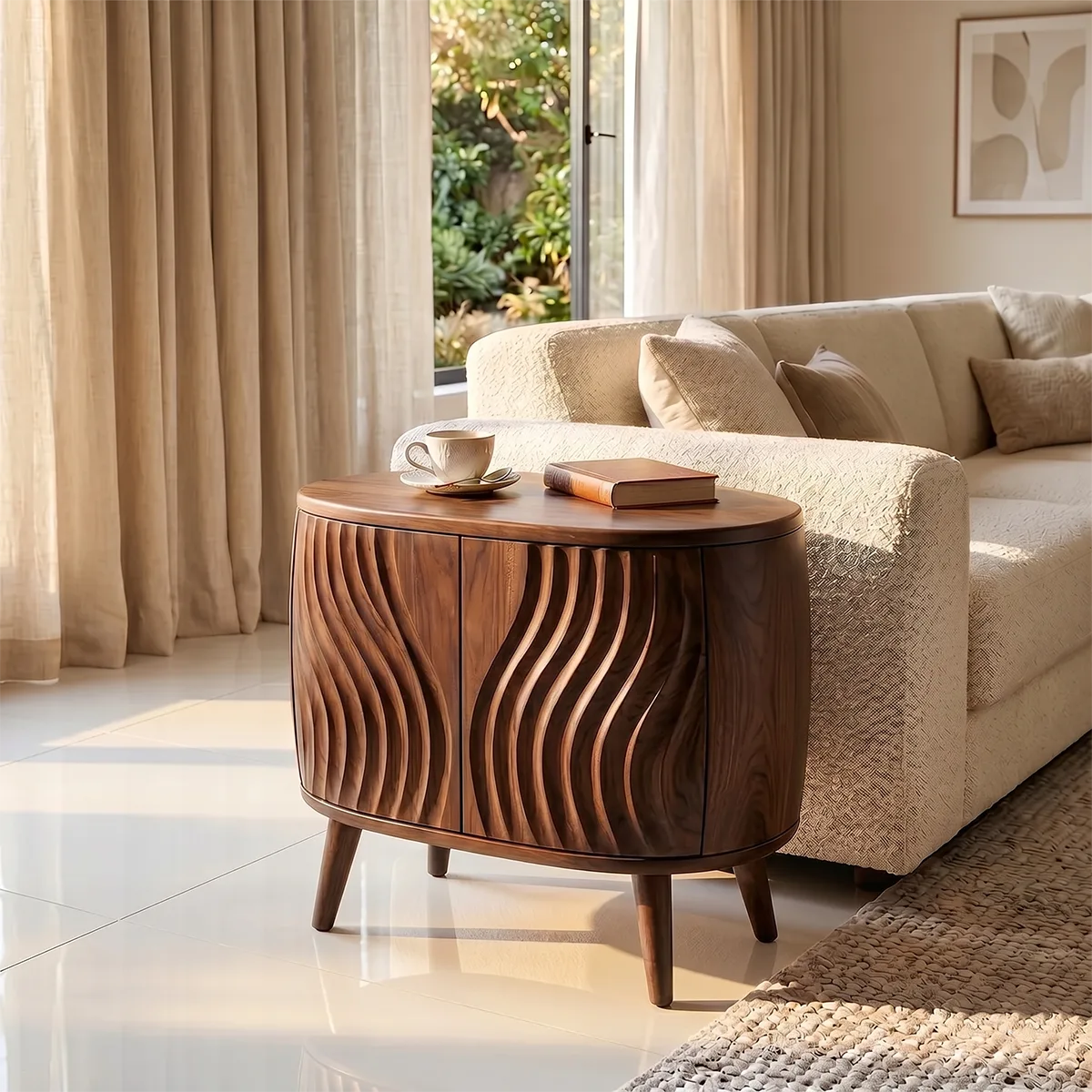 Round Sculptural End Table with Concealed Storage Cabinet TH003-3235