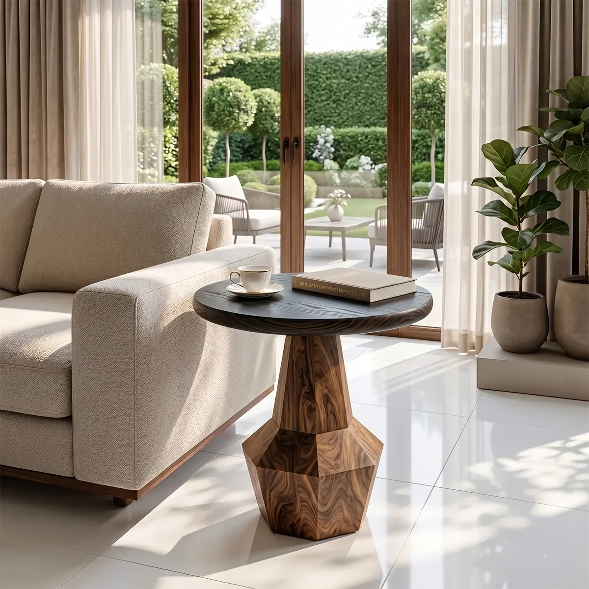 Modern Geometric End Table with Sculptural Pedestal Base TH003-6845