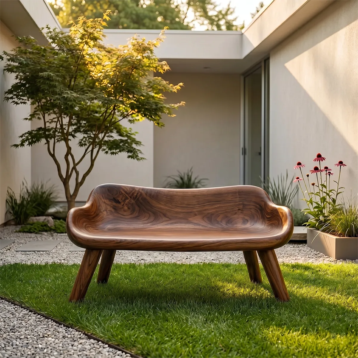 Organic Sculptural Garden Bench with Integrated Curved Backrest TH003-2560