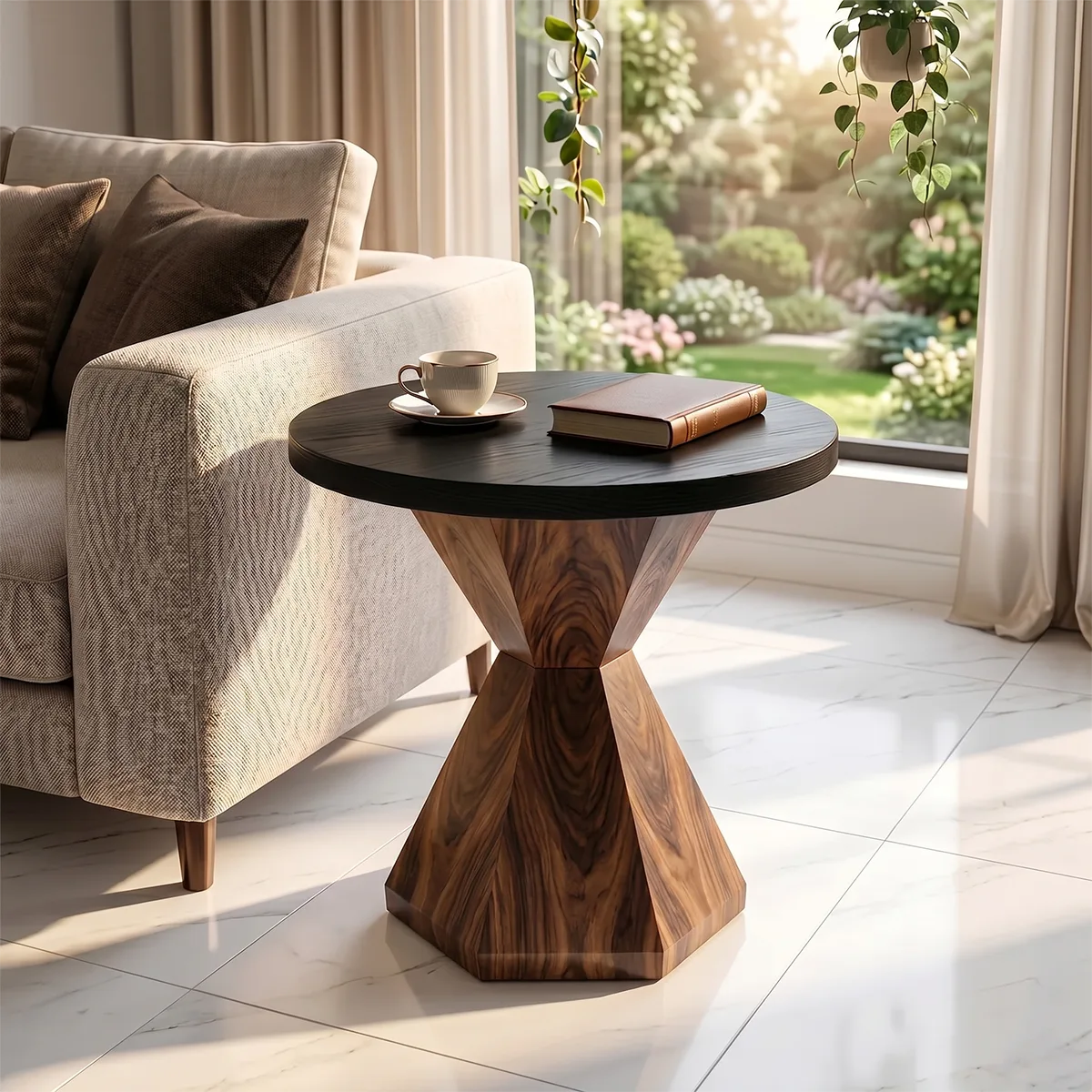 Modern Geometric Side Table with Sculptural Pedestal Base TH003-5870