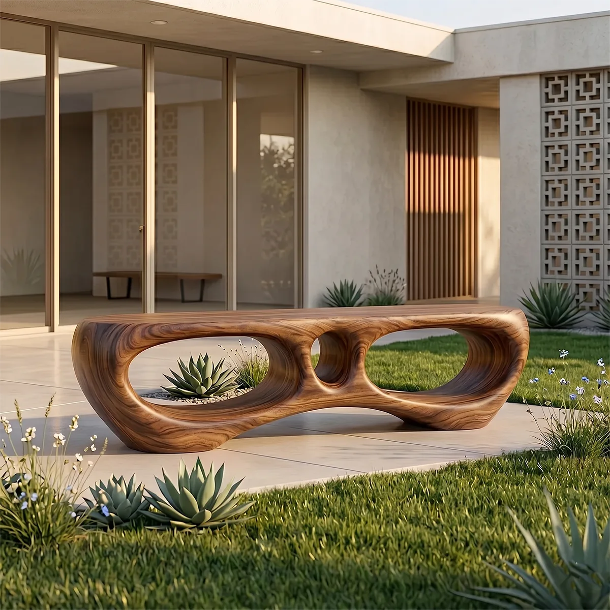Modern Organic Outdoor Bench with Sculptural Open-Frame Design TH003-7833