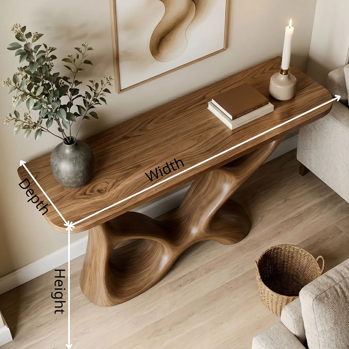 Organic Modern Wood Console Table, Sculptural Entryway Table, Handmade Solid Wood Sofa Table, Artistic Hallway Furniture