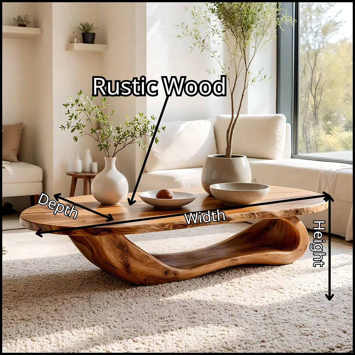 Live Edge Oval Coffee Table | Solid Wood Sculptural Coffee Table TT006-6418
