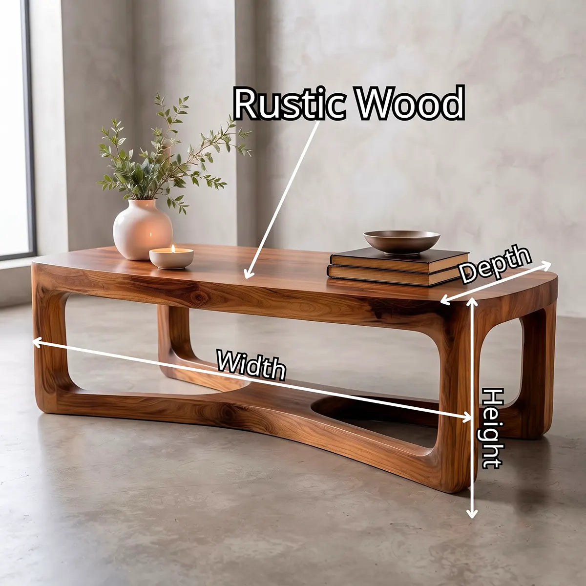 Modern Rectangular Coffee Table with Sculptural Open Shelf | Rounded Living Room Center Table TT006-2DWB9FN