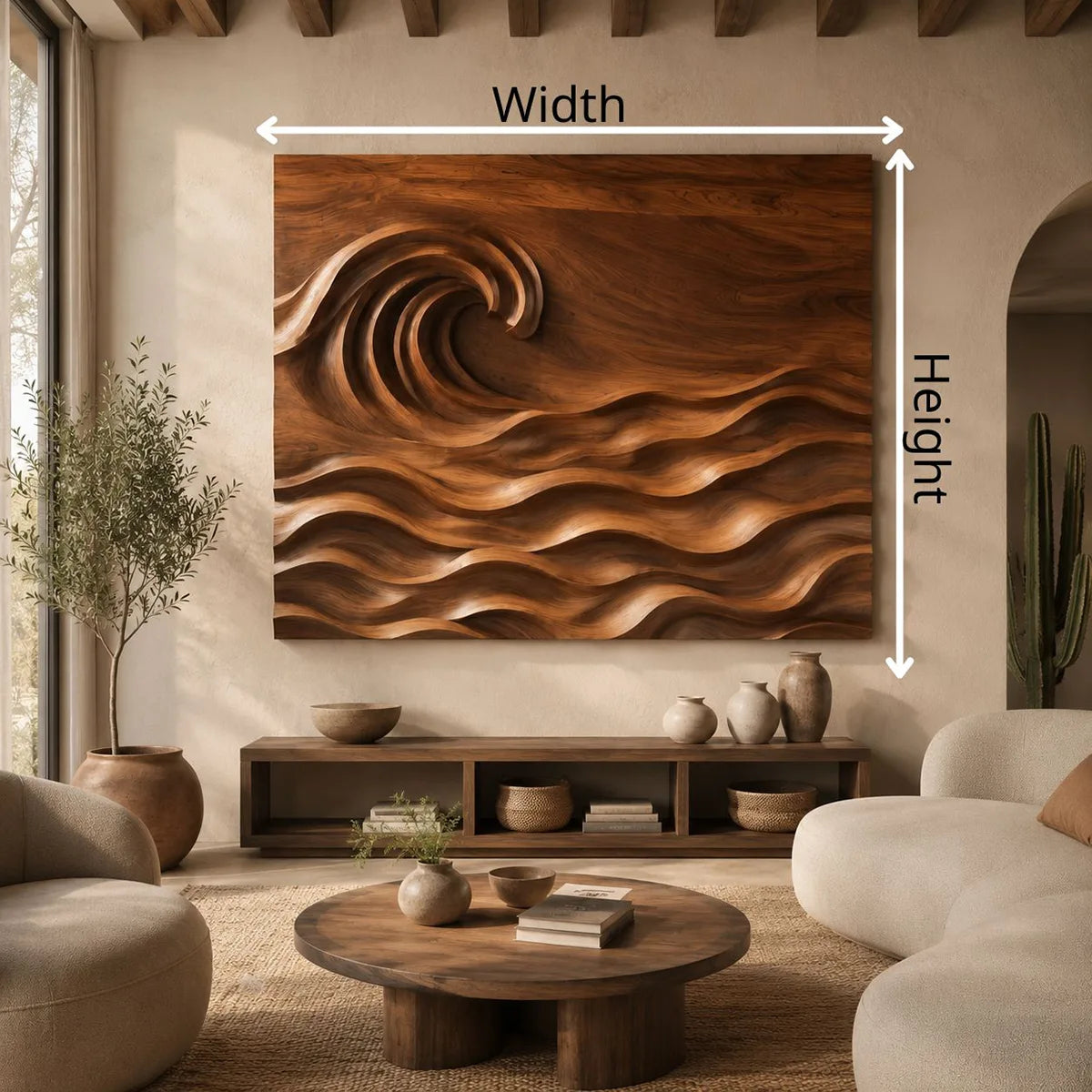 Abstract Wooden Ocean Wave Wall Art | Large Hand Carved Coastal Wood Sculpture TT006-2426