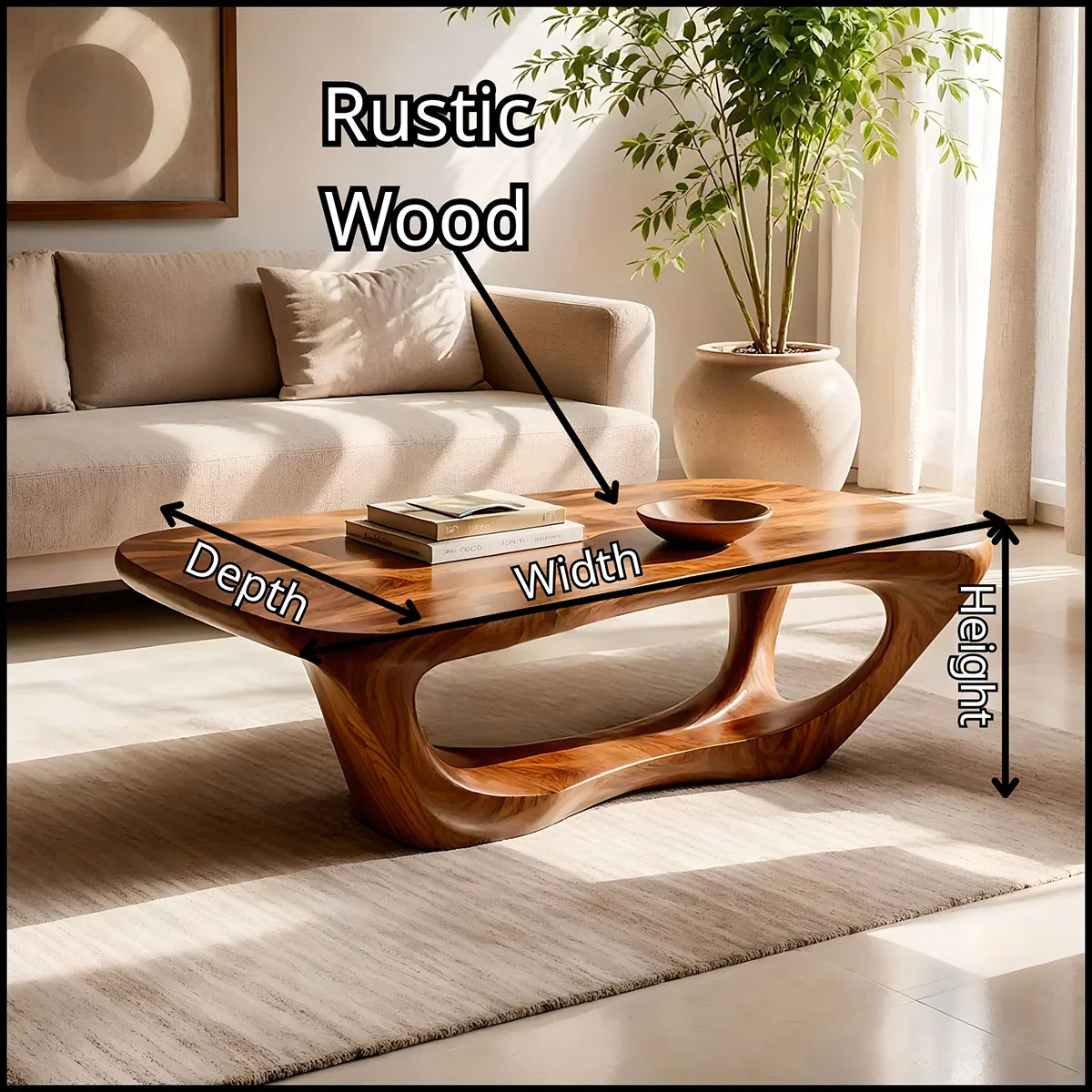 Sculptural Organic Coffee Table | Modern Solid Wood Freeform Center Table TT006-8904