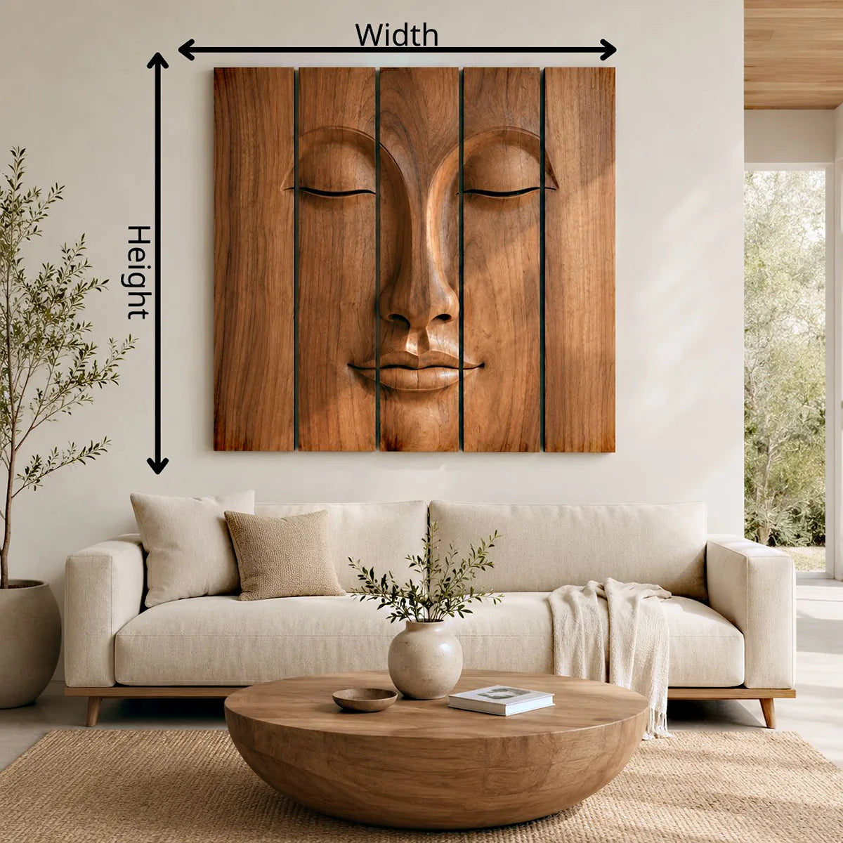 Zen Buddha Wooden Wall Art | Large 5 Panel Carved Wood Wall Sculpture TT006-4963