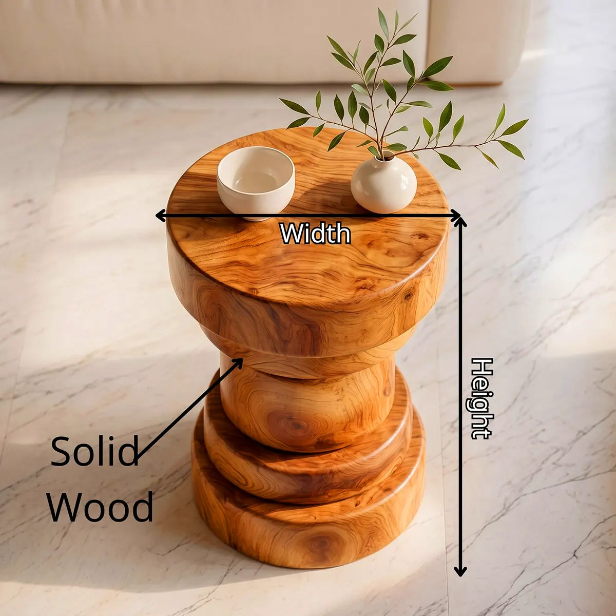 Sculptural Stacked Drum Wood End Table | Round Pedestal Side Table TT006-3TKS6LF