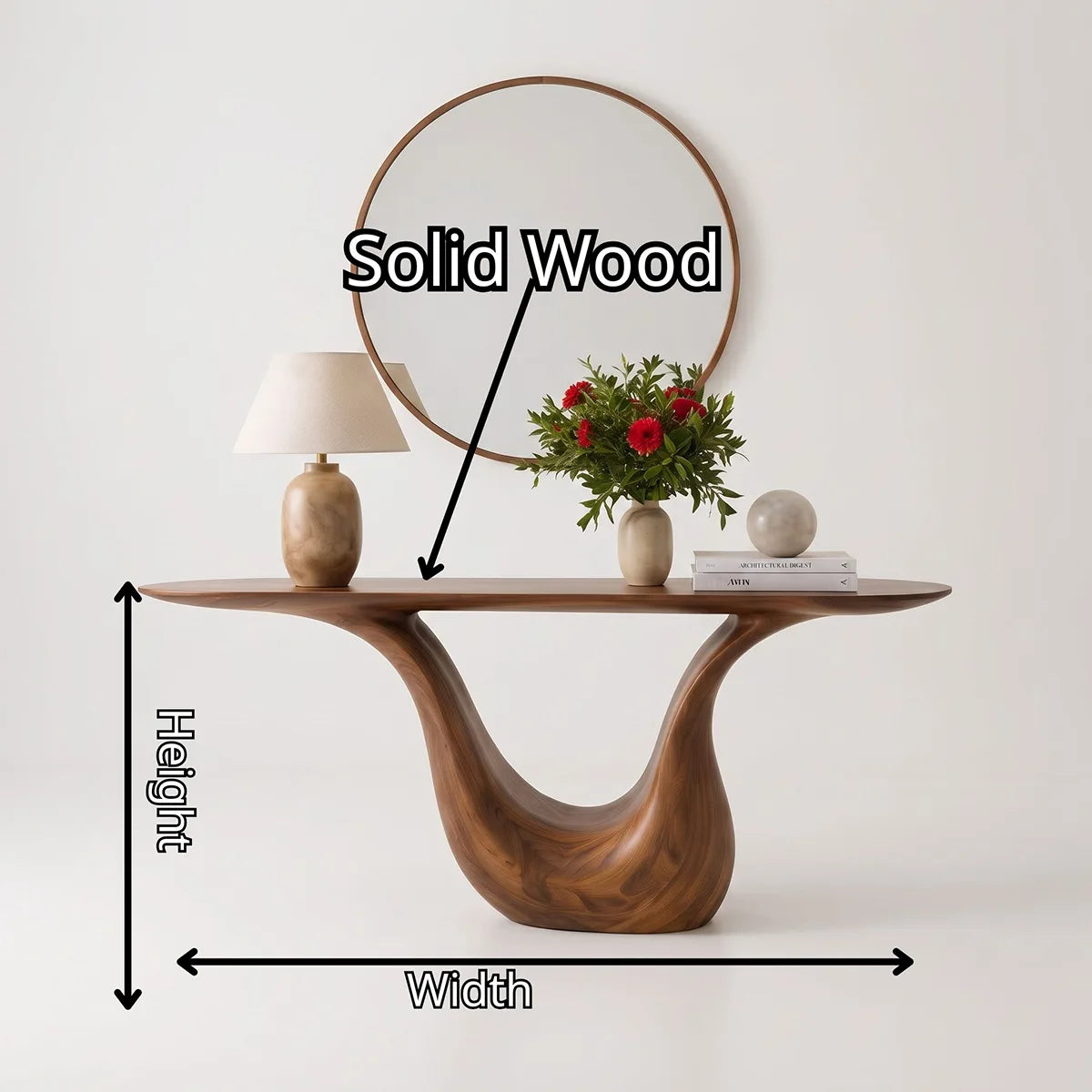 Modern Organic Console Table with Sculptural Solid Wood Base | Luxury Entryway Hall Console TT006-9584