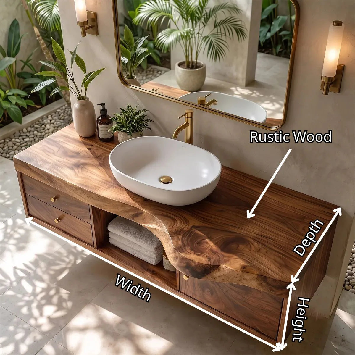 Floating Bathroom Vanity with Live Edge Top | Wall Mounted Wood Vanity TT006-6QPK8MZ
