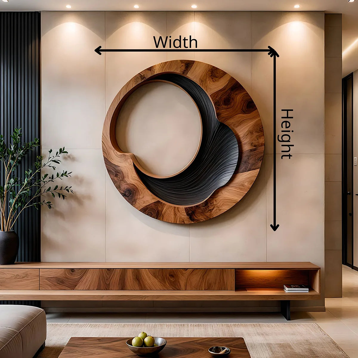 Abstract Circular Wave Wood Wall Art | Large Round Modern Wooden Wall Sculpture TT006-9034