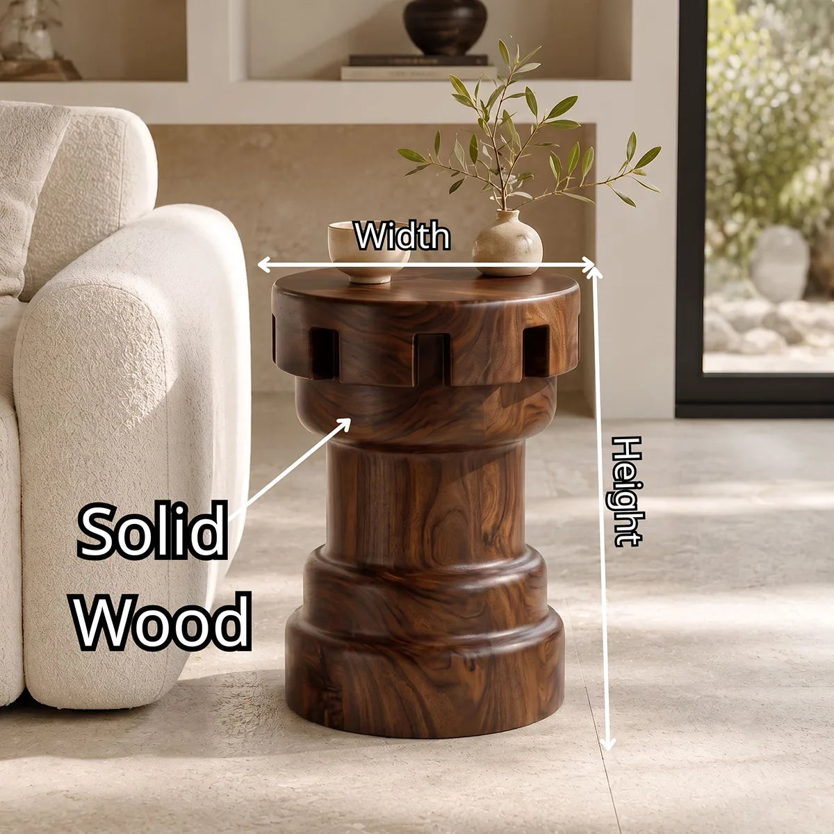 Sculptural Notched Wood End Table | Round Tiered Pedestal Side Table TT006-9MJB5ED