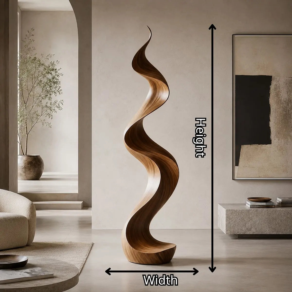 Handcrafted Solid Wood Wave Sculpture – Modern Organic Floor Art for Living Room & Entryway TT006-6662