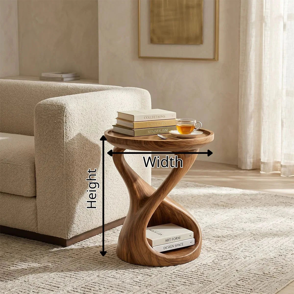 Hourglass Solid Wood Side Table with Storage | Sculptural End Table TH003-8108