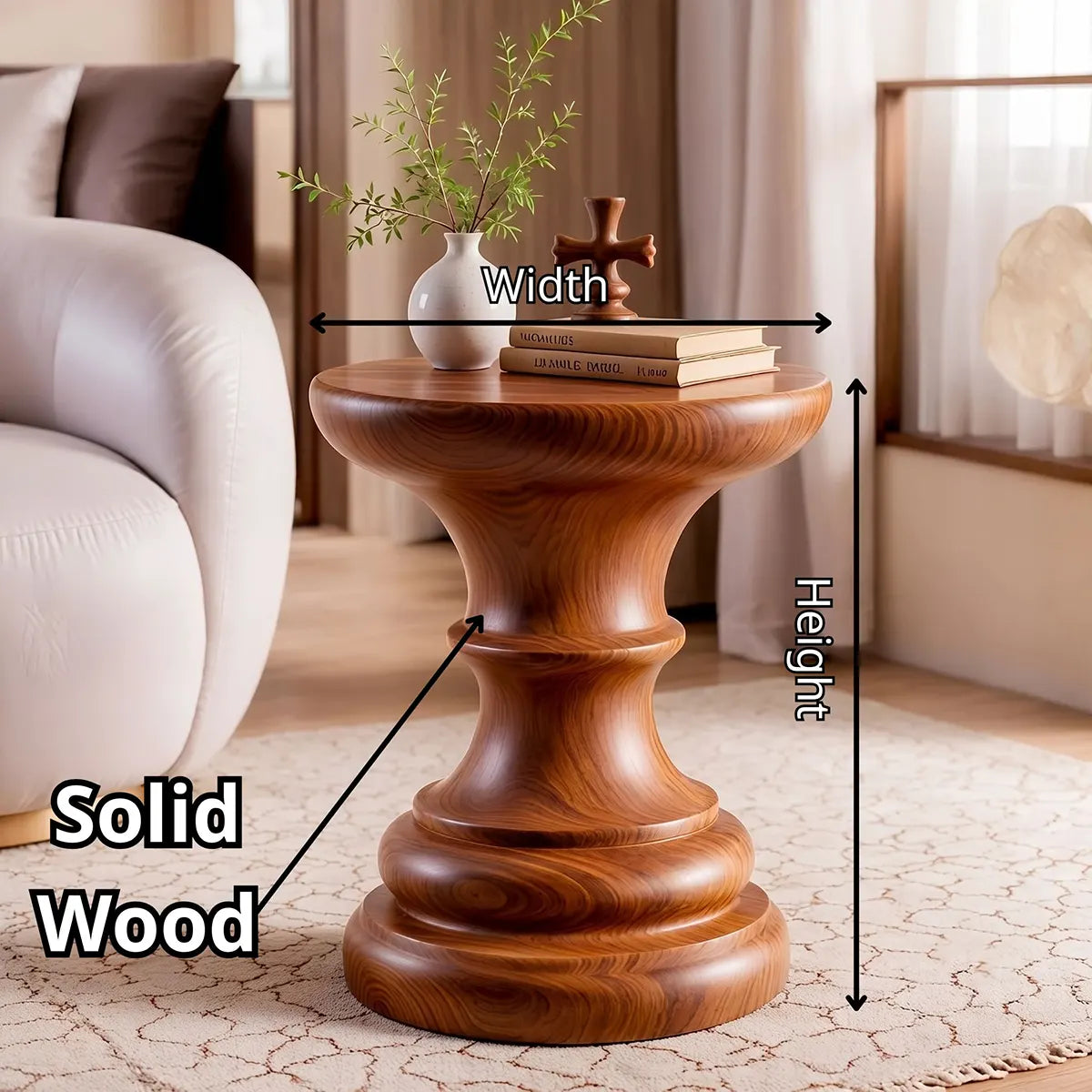 Sculptural Turned Wood Pedestal End Table | Round Statement Side Table TT006-1IPZ4IE