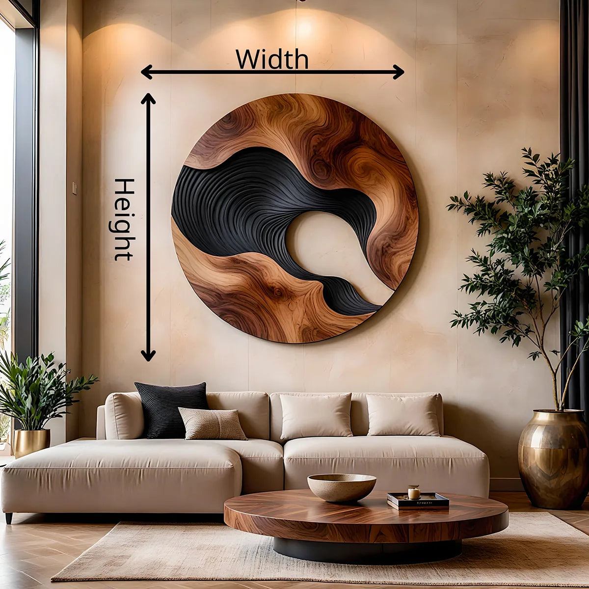 Abstract Wave Wood Wall Art | Large Round Modern Wooden Wall Sculpture TT006-6950