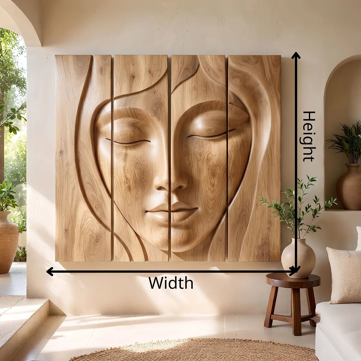 Abstract Wooden Face Wall Art | Large 4 Panel Hand Carved Wood Sculpture TT006-6938