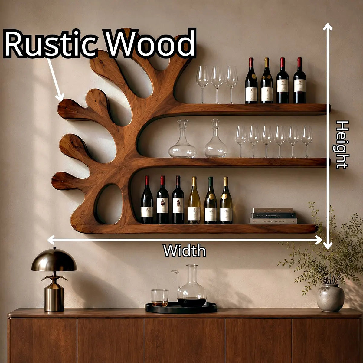 Sculptural Solid Wood Tree Wall Wine Rack for Home Bars & Wine Lovers TT006-9897