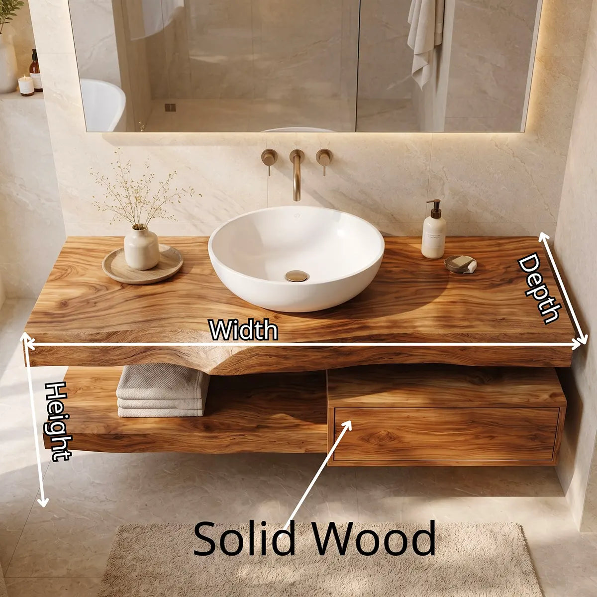 Floating Bathroom Vanity with Drawer & Open Shelf | Modern Wall-Mounted Design TT006-4TAK9LT