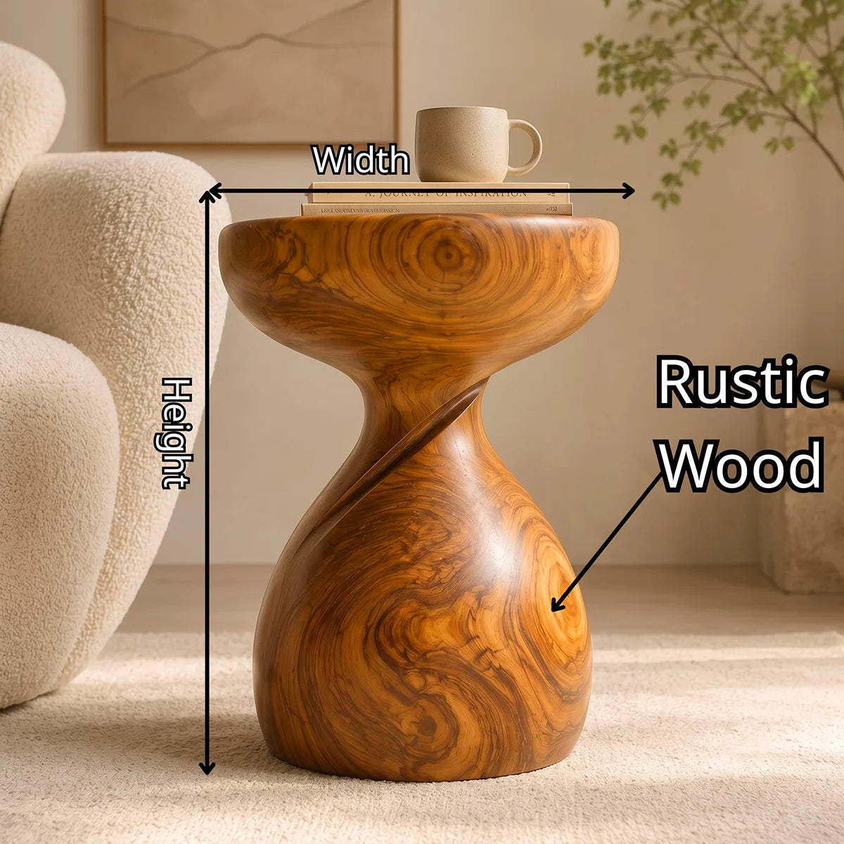 Sculptural Twist Wood End Table | Round Curved Pedestal Side Table TT006-4LXI5HY