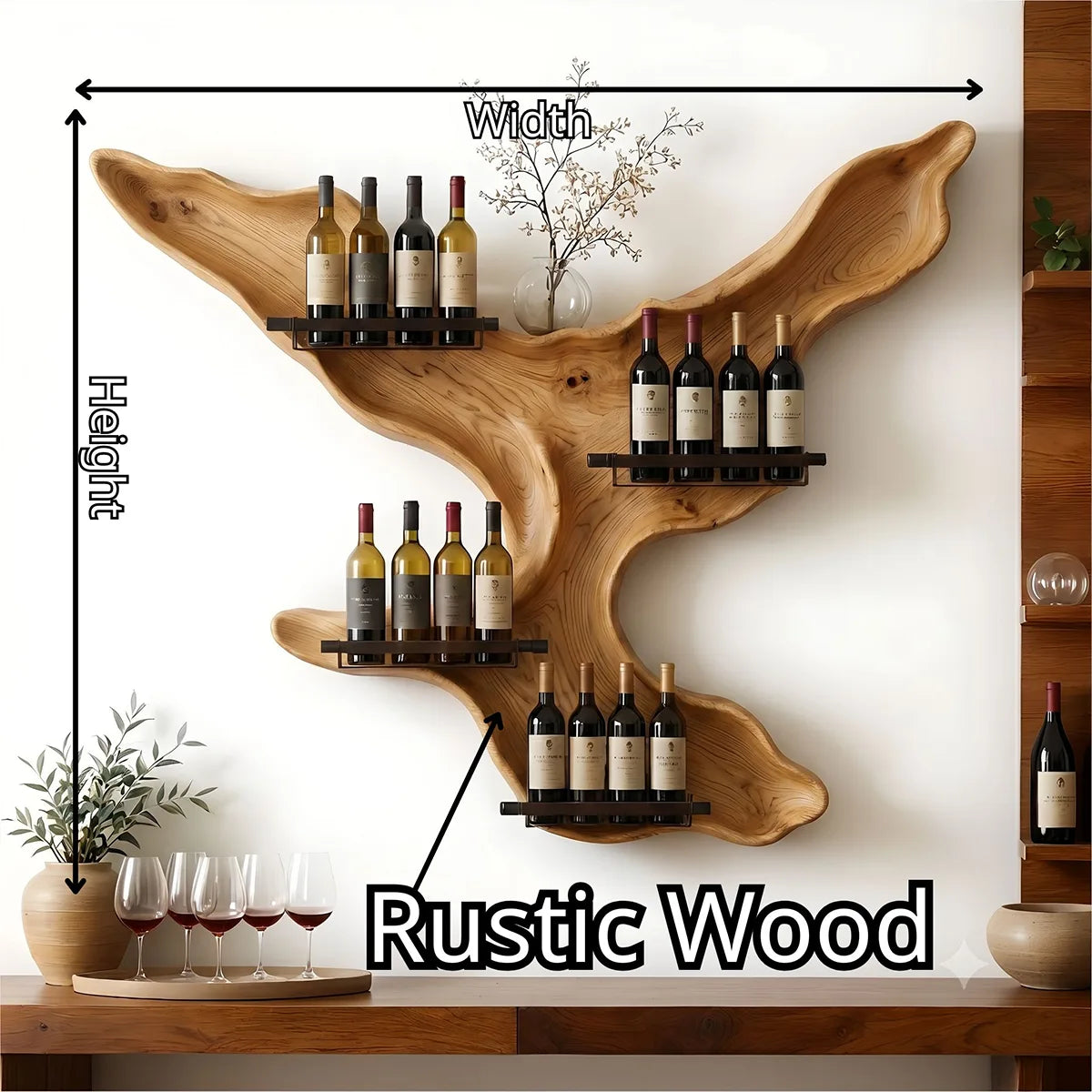 Live Edge Solid Wood Wall Wine Rack for Statement Dining Rooms & Wine Collectors TT006-8636