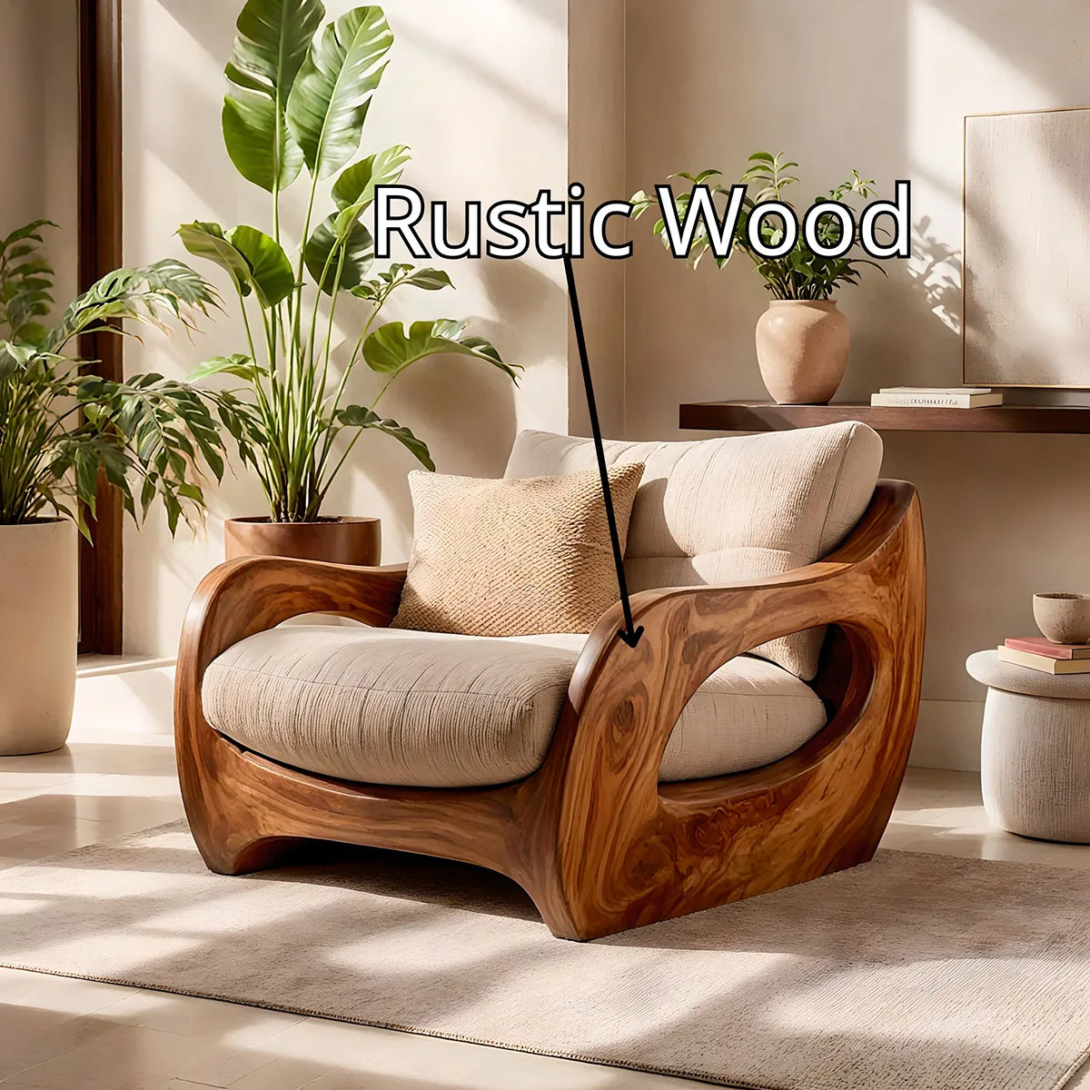 Organic Wood Lounge Chair, Sculptural Accent Chair, Luxury Modern Armchair TT006-7480