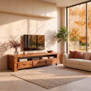 Modern TV Stand with 3 Drawers & Open Media Shelf | Rustic Wood Entertainment Console TT006-5YVS8FX