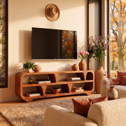 Modern Open Shelf TV Stand with Sculptural Curved Design | Organic Media Console TT006-6RPU8SU