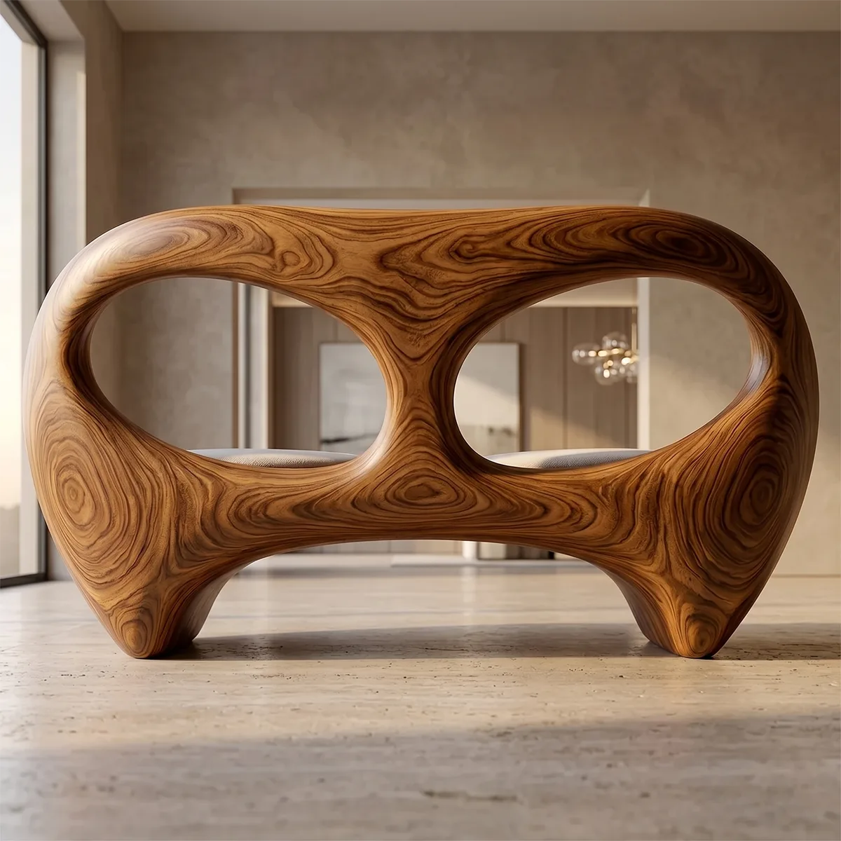 Organic Modern Outdoor Bench, Sculptural Curved Garden Loveseat Seating TH003-1399