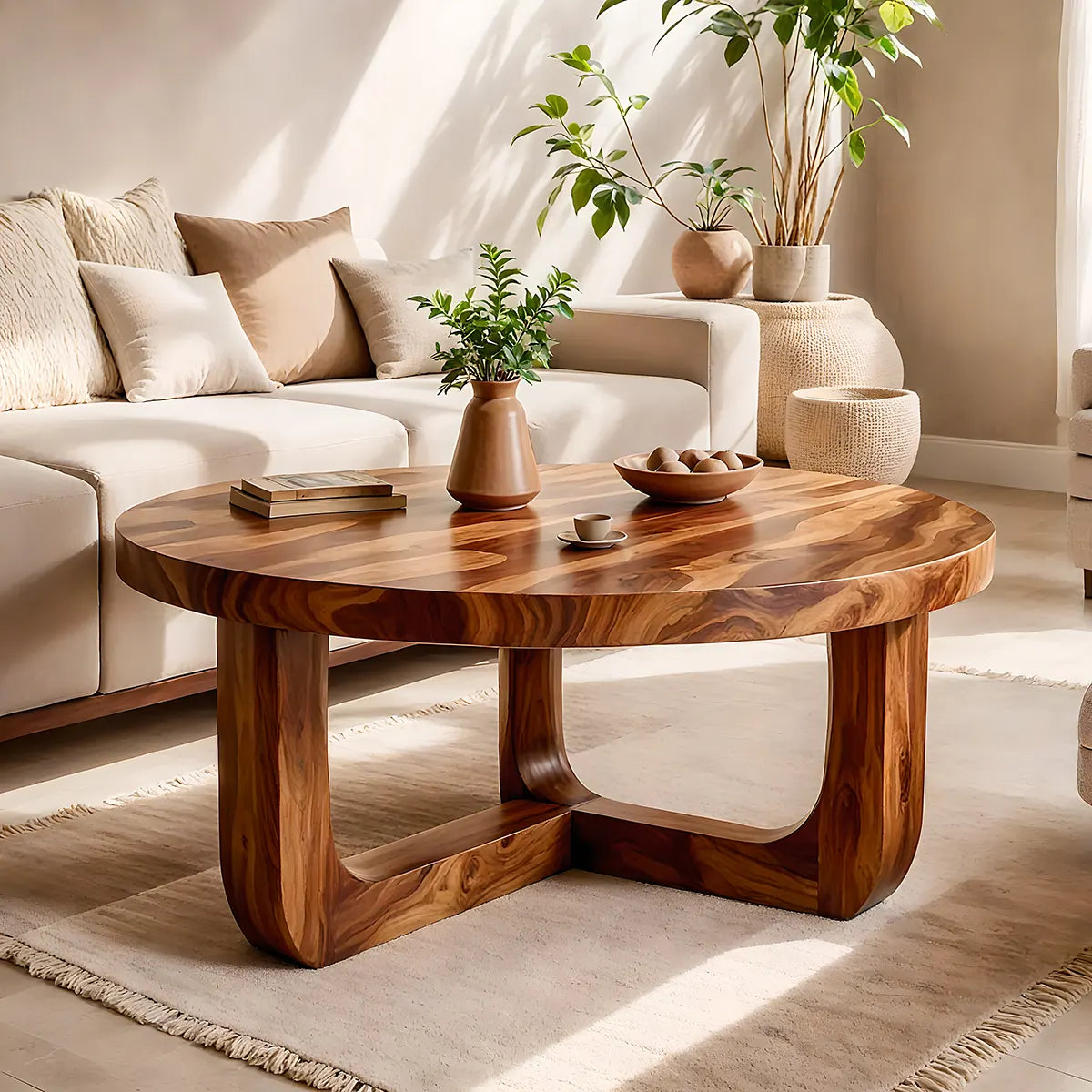 Round Wood Coffee Table, Sculptural Center Table, Organic Modern Living Room Furniture TT006-1637