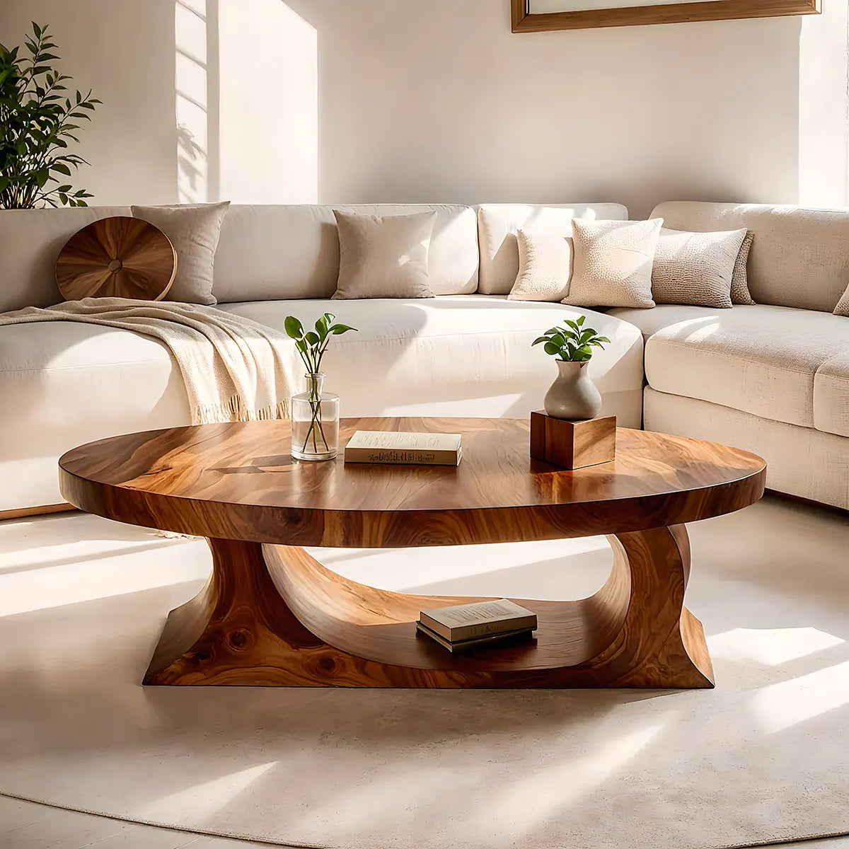 Oval Wood Coffee Table, Sculptural Coffee Table, Organic Modern Living Room Furniture TT006-4205
