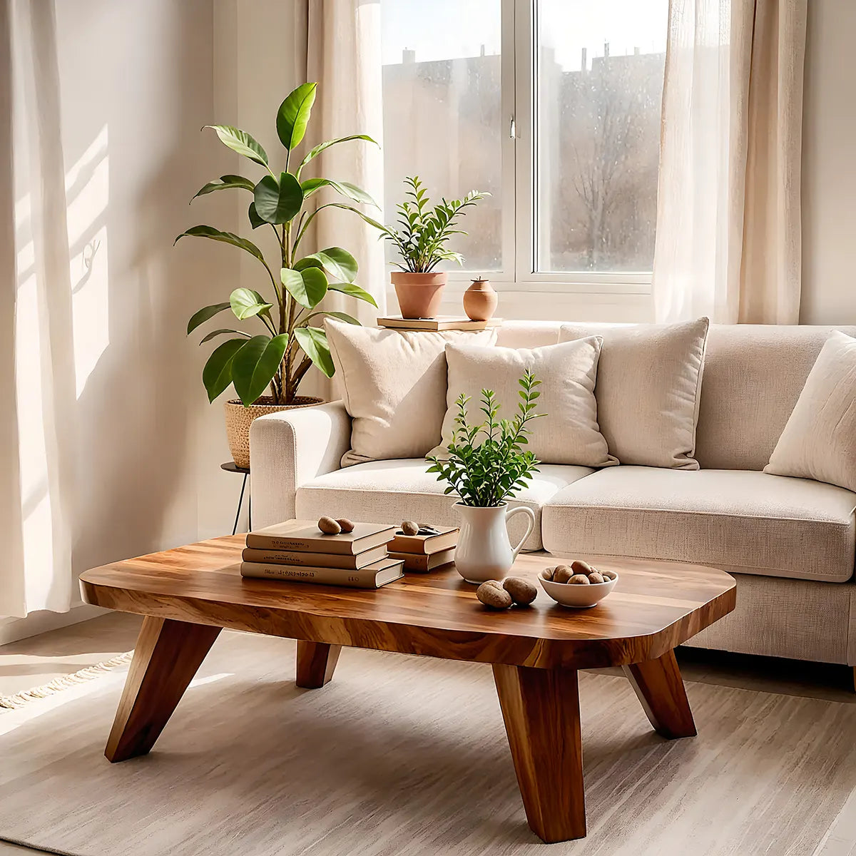 Handcrafted Organic Modern Coffee Table with Rounded Rectangle Top TT006-6610
