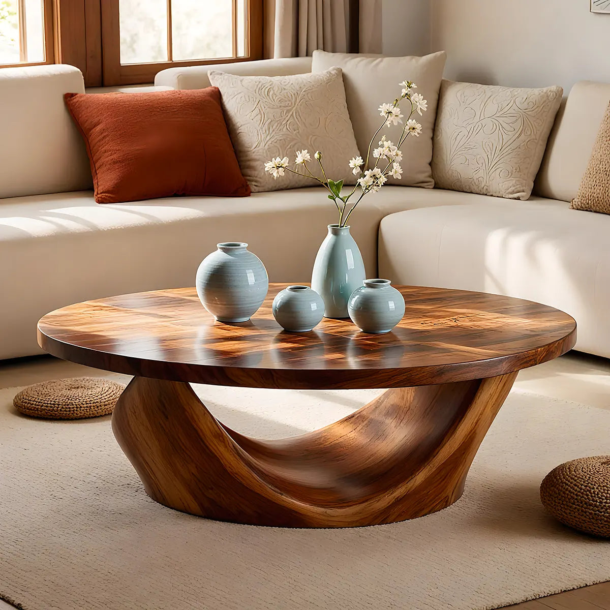 Round Coffee Table, Sculptural Wood Coffee Table, Organic Modern Living Room Center Table TT006-4209