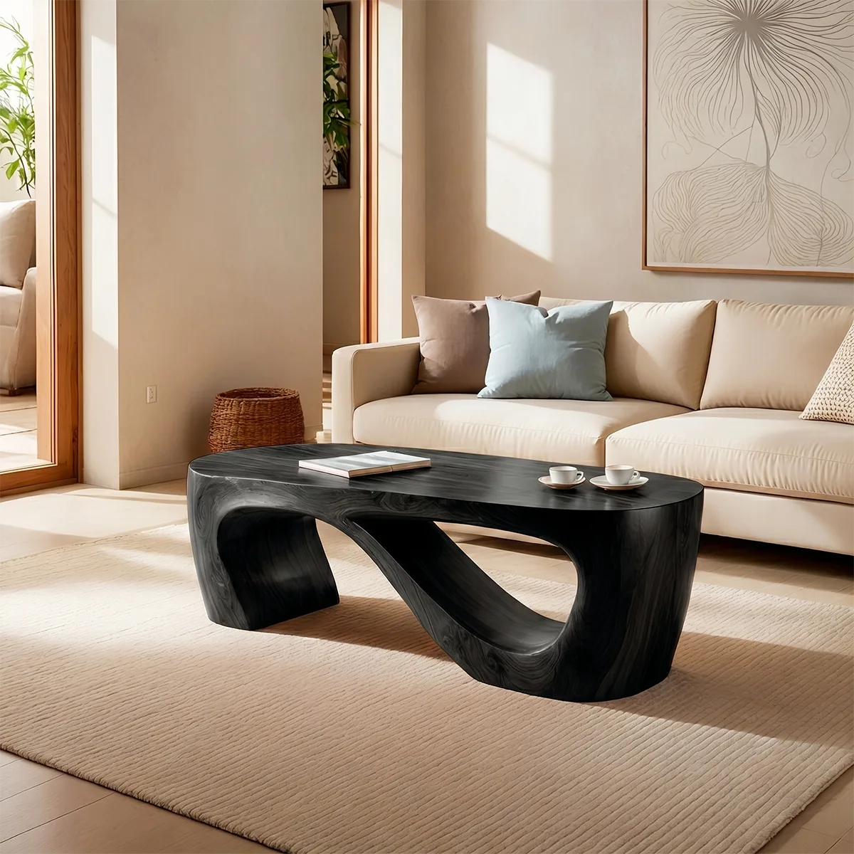 Organic Sculptural Solid Wood Coffee Table – Handcrafted Modern Center Table
