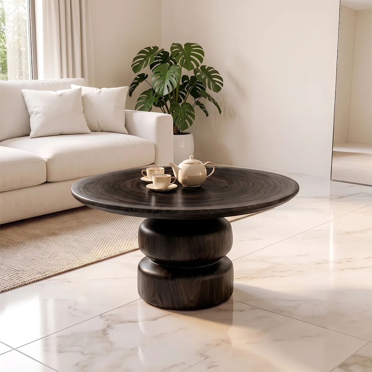 Round Pedestal Coffee Table | Modern Wood Coffee Table for Living Room TH003-7491