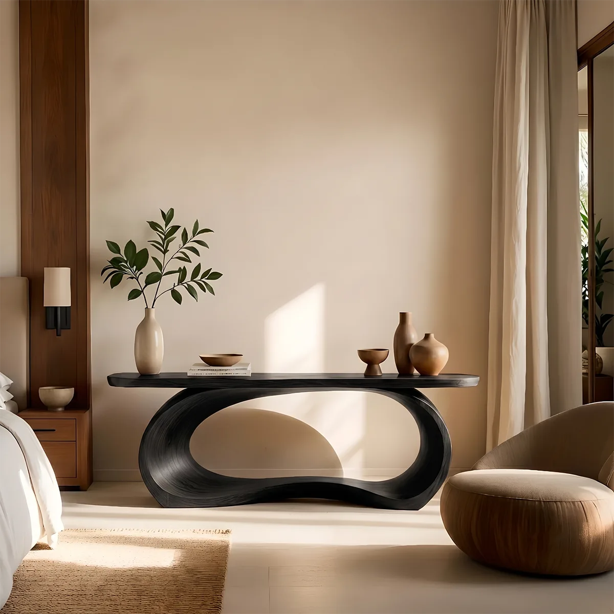 Modern Waterfall Console Table – Sculptural Contemporary Entryway Table TT006-4002
