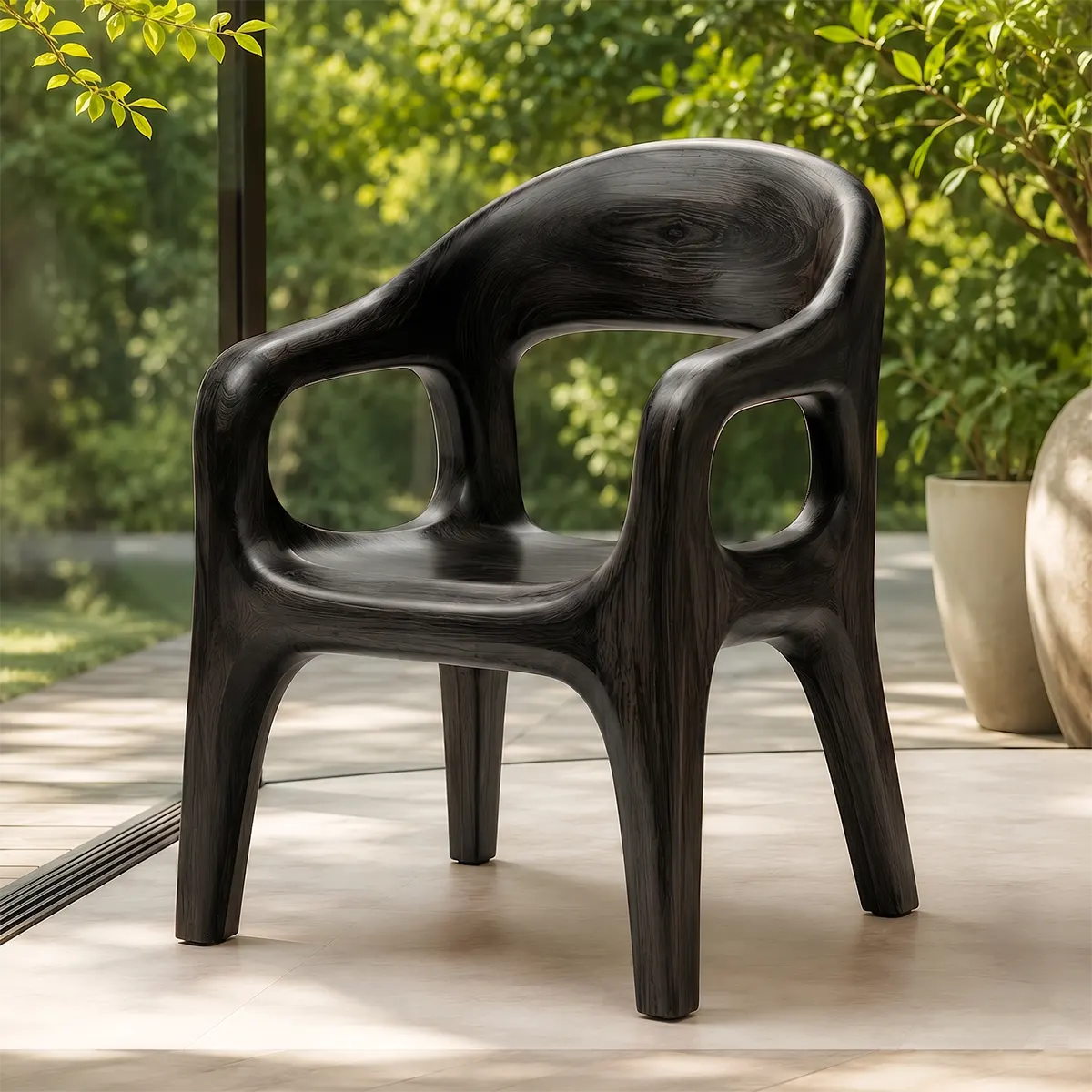 Organic Modern Wooden Dining Chair, Sculptural Solid Wood Accent Chair with Curved Arms TT006-2382