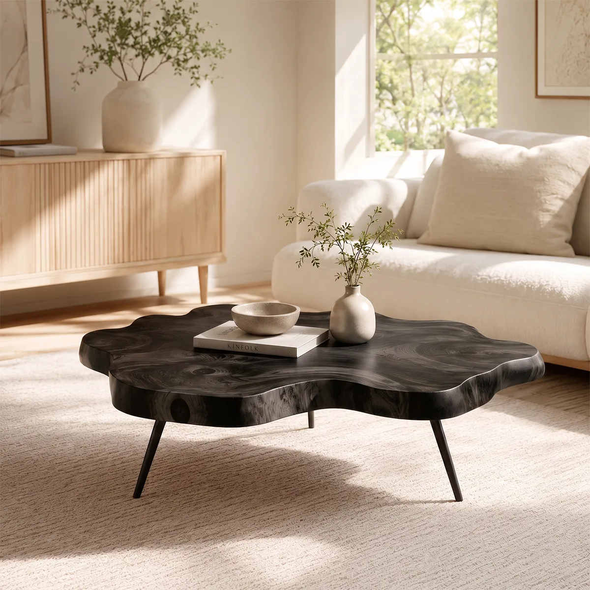 Organic Live Edge Solid Wood Coffee Table | Freeform Natural Wood Coffee Table TT006-5169