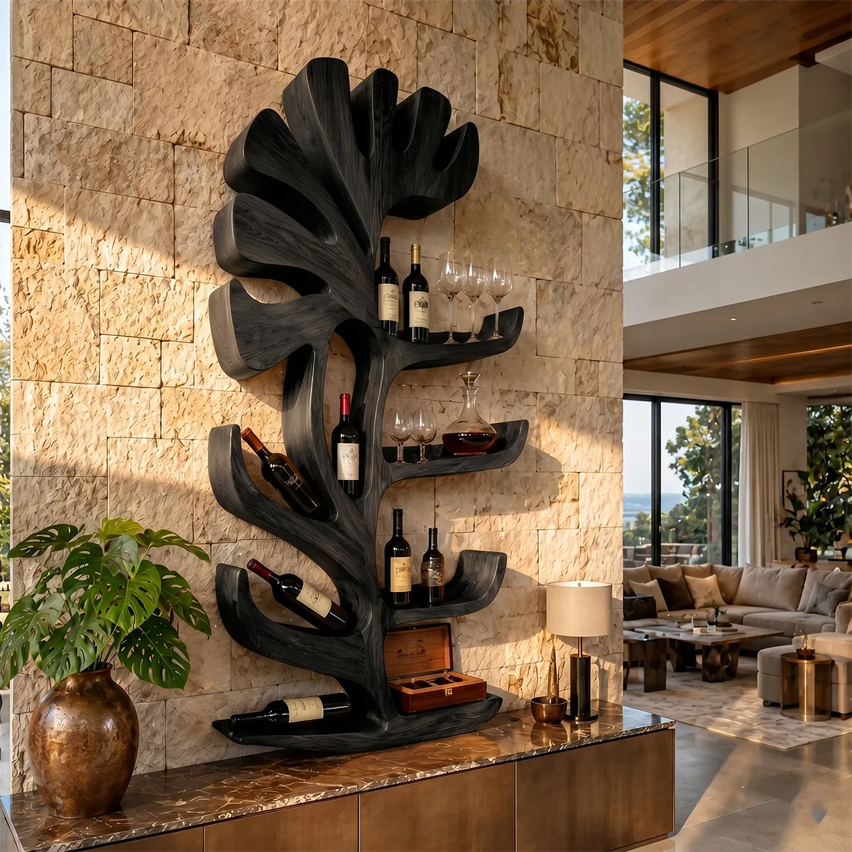 Sculptural Tree Solid Wood Wine Holder for Home Bars & Wine Collectors TT006-7940