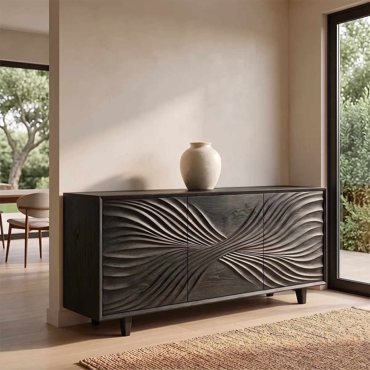 Flow Carved Solid Wood Sideboard | Sculptural Modern Buffet Cabinet for Dining & Living Room TH003-6946