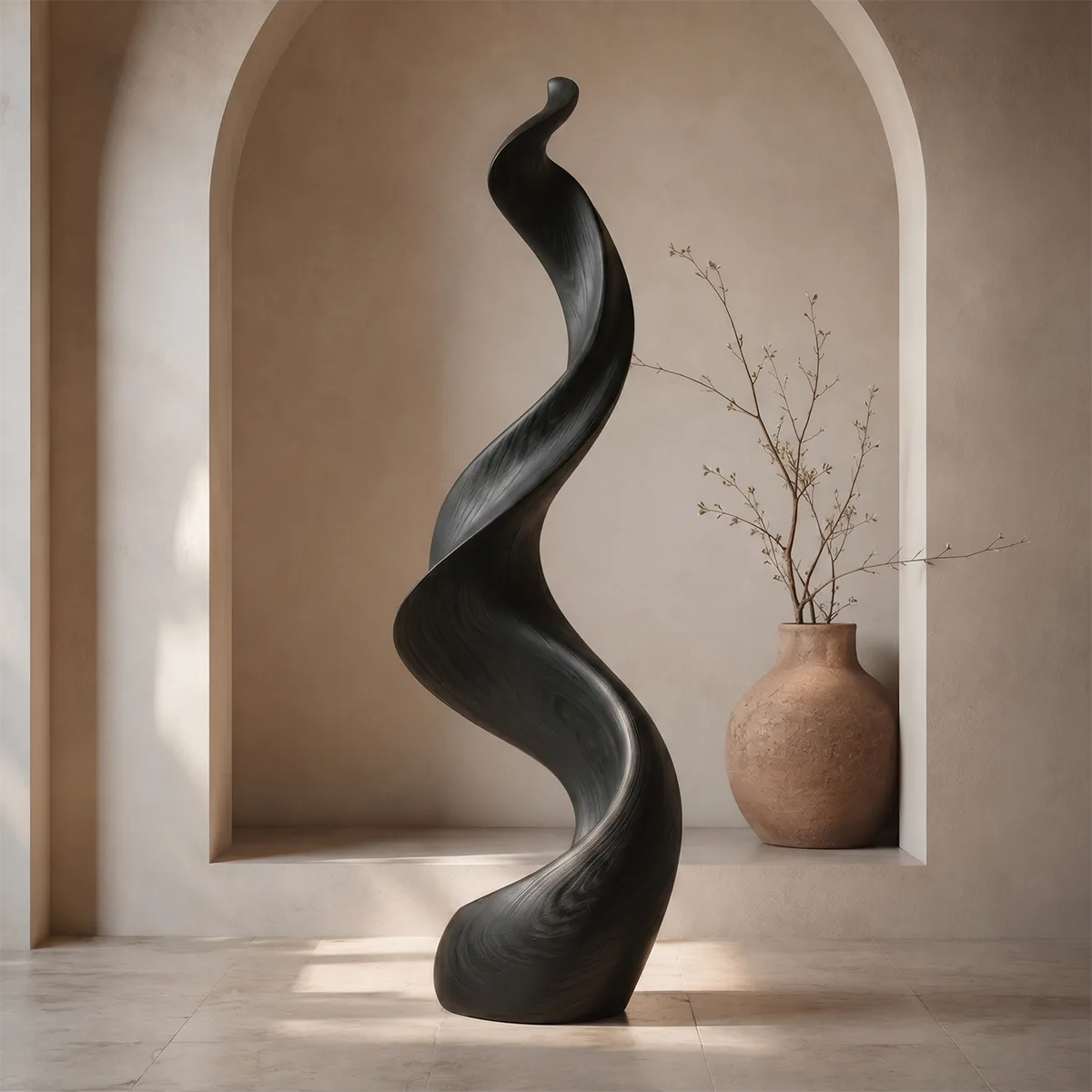 Handcrafted Solid Wood Wave Floor Sculpture – Modern Organic Statement Decor TT006-2611