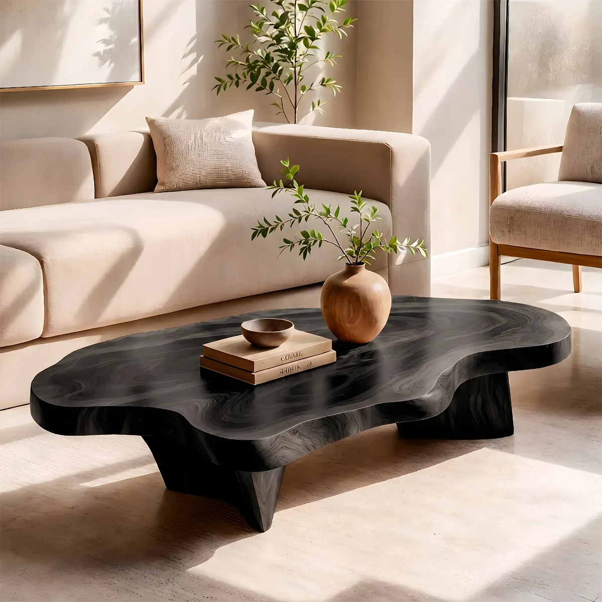 Organic Solid Wood Coffee Table | Freeform Modern Hardwood Coffee Table for Living Room TT006-2987