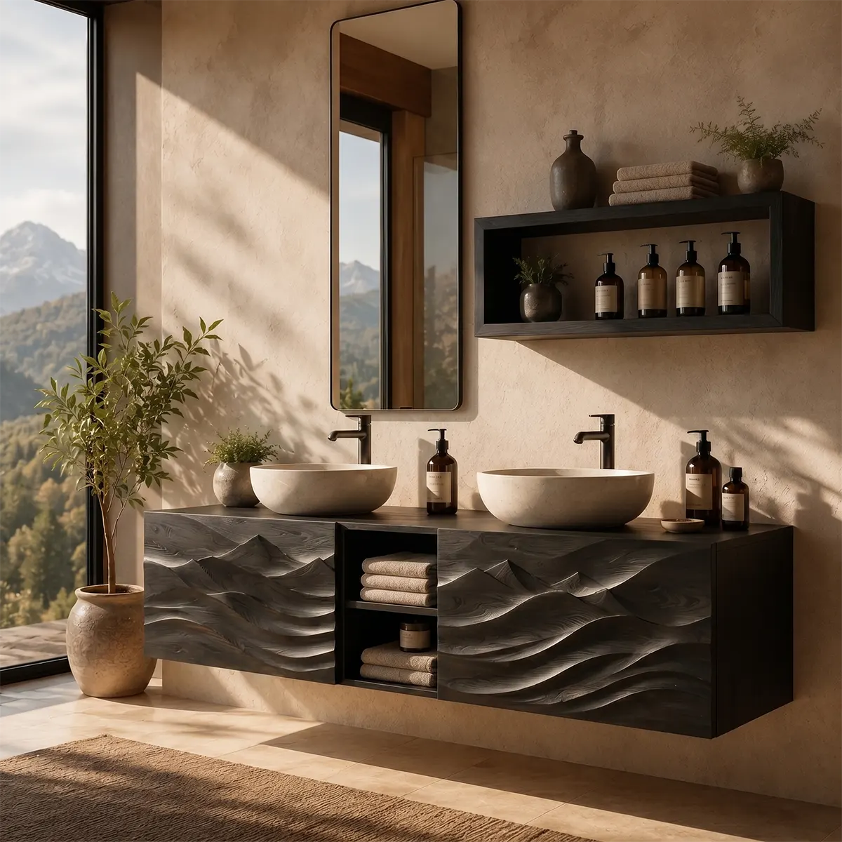 Mountain Relief Floating Double Sink Bathroom Vanity TT006-8135