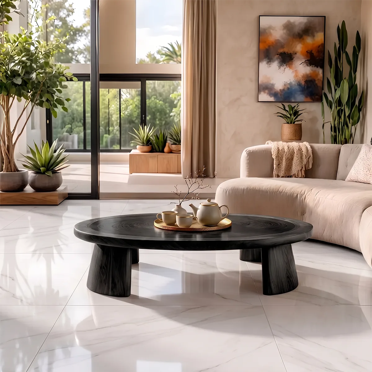 Modern Elliptical Coffee Table | Organic Wood Coffee Table for Living Room TH003-8585