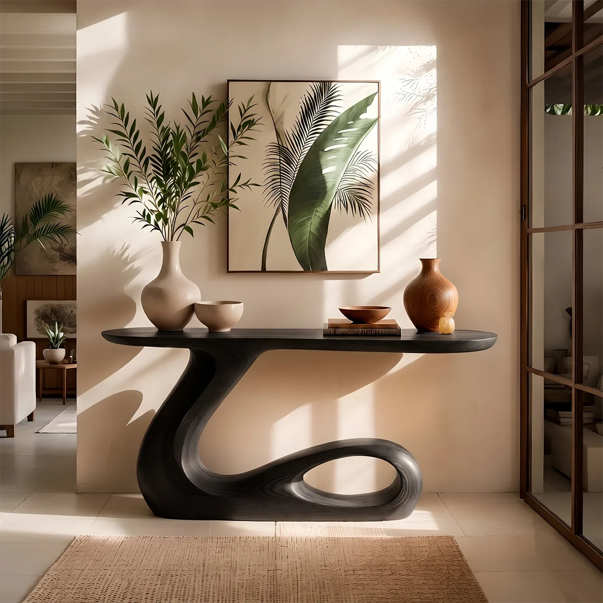 Modern Organic Console Table – Sculptural Wave Entryway Console Table TT006-8800