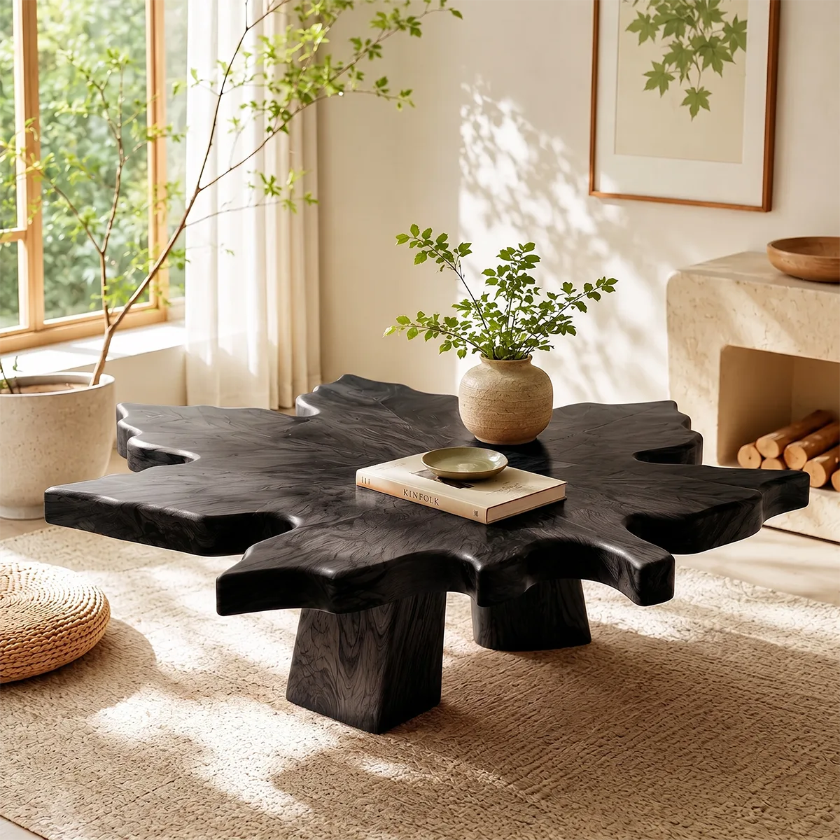 Live Edge Solid Wood Coffee Table | Tree Slice Hardwood Coffee Table for Living Room TT006-3198