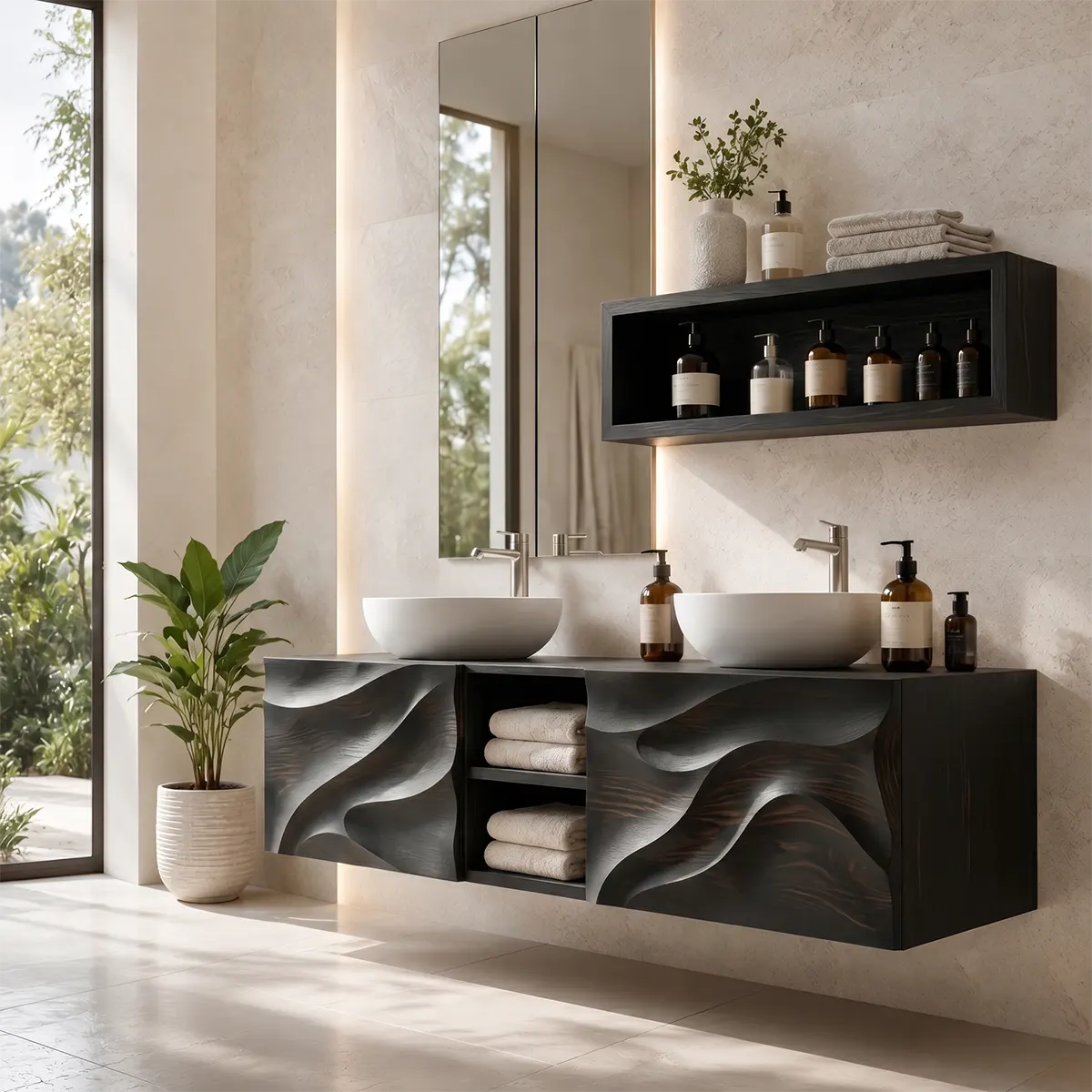 Abstract Wave Floating Double Sink Bathroom Vanity TT006-3674