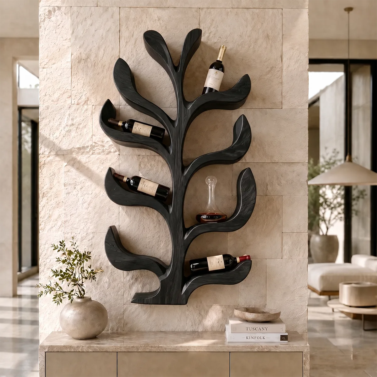 Sculptural Solid Wood Tree Wine Rack for Modern Homes & Wine Lovers TT006-8934