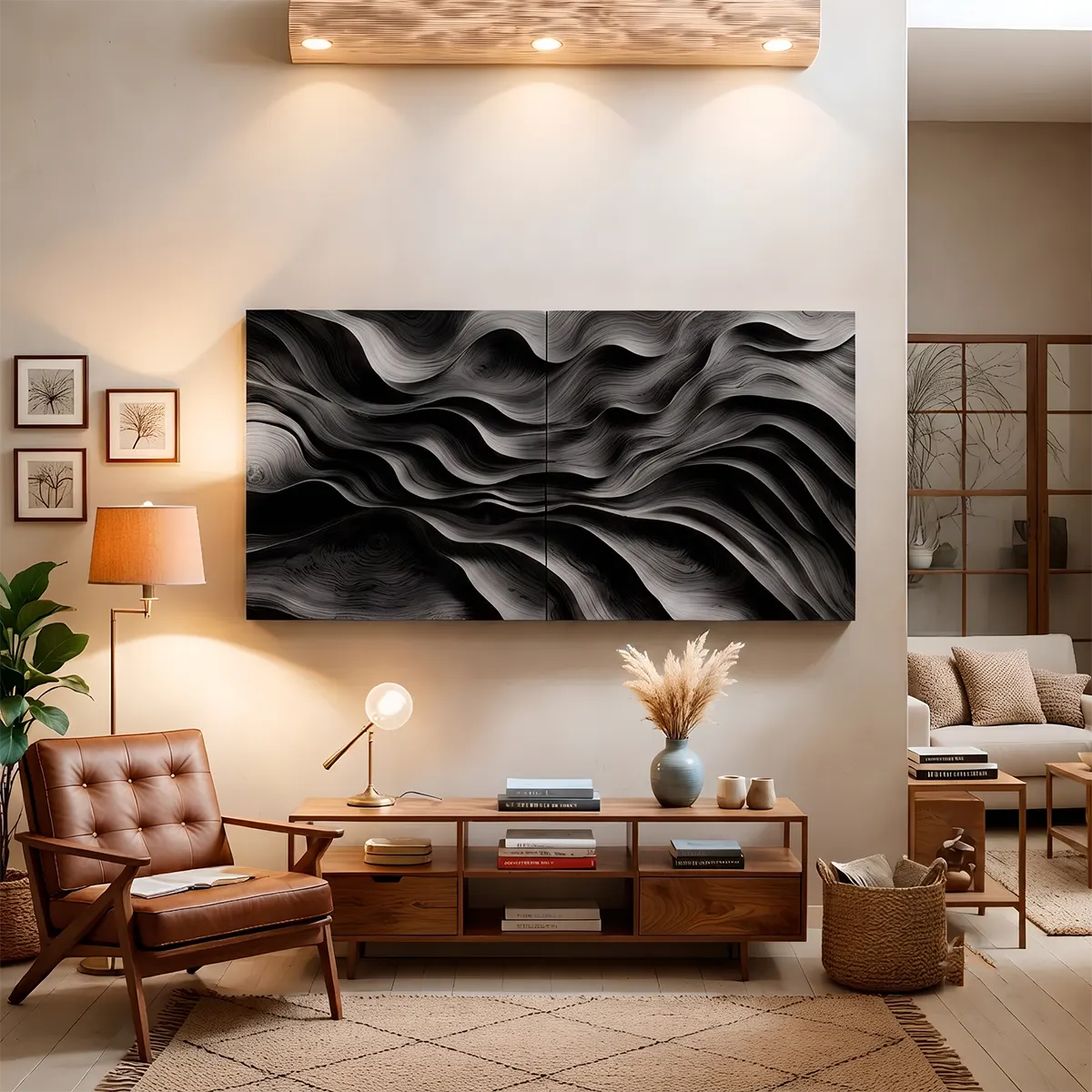 Abstract Wooden Wave Wall Art | Large 2 Panel Hand Carved Wood Sculpture TT006-8376